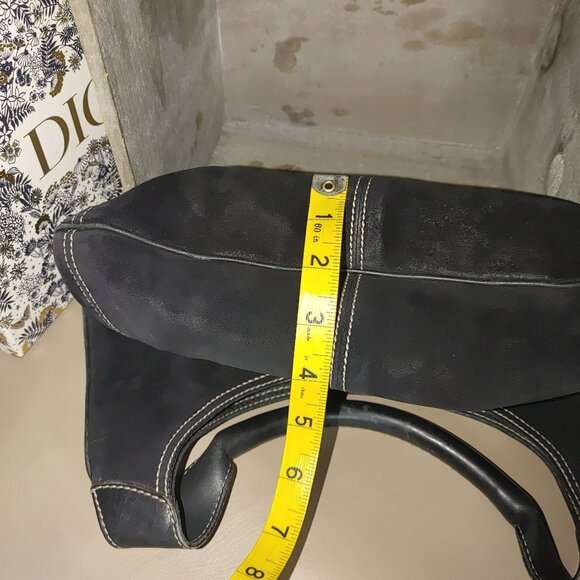 Salvatore Ferragamo Hobo Bag Black Leather Suede White Stitching Italy - Picture 6 of 16